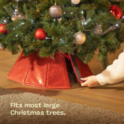 Christmas Village Diamond Glossy Christmas Tree Skirt - Red - thumbnail 4