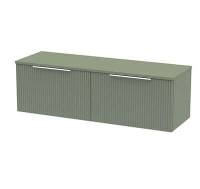 Hudson Reed Fluted Wall Hung 2-Drawer Vanity Unit & Green Worktop, Stylish Counter Top Vanity Unit In Satin Green, 1200mm - image 1