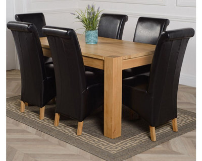 That's Furniture Kuba 150 X 85 Cm Chunky Medium Oak Dining Table And 6 Chairs Dining Set With Montana Black Leather Chairs - image 1