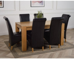 That's Furniture Kuba 150 X 85 Cm Chunky Medium Oak Dining Table And 6 Chairs Dining Set With Montana Black Leather Chairs - thumbnail 3