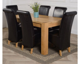 That's Furniture Kuba 150 X 85 Cm Chunky Medium Oak Dining Table And 6 Chairs Dining Set With Montana Black Leather Chairs - thumbnail 1