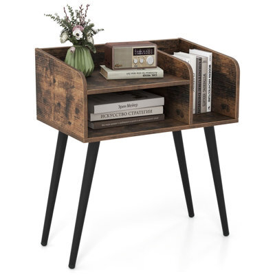 Gainoom Coffee Mid Century Modern Nightstand End Table With Open Shelves - image 1
