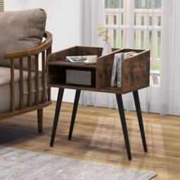 Gainoom Coffee Mid Century Modern Nightstand End Table With Open Shelves - thumbnail 7