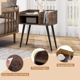 Gainoom Coffee Mid Century Modern Nightstand End Table With Open Shelves - thumbnail 4