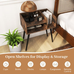 Gainoom Coffee Mid Century Modern Nightstand End Table With Open Shelves - thumbnail 6