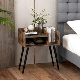 Gainoom Coffee Mid Century Modern Nightstand End Table With Open Shelves - thumbnail 8