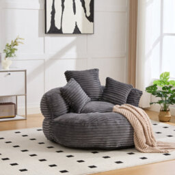 Abrihome Large Corduroy Bean Bag Chair For Adults And Kids With 3 Pillows And Armrest, Soft Lounge Seat, Dark Grey - thumbnail 8