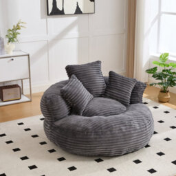 Abrihome Large Corduroy Bean Bag Chair For Adults And Kids With 3 Pillows And Armrest, Soft Lounge Seat, Dark Grey - thumbnail 1