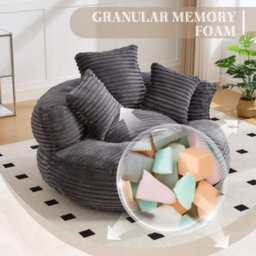 Abrihome Large Corduroy Bean Bag Chair For Adults And Kids With 3 Pillows And Armrest, Soft Lounge Seat, Dark Grey - thumbnail 2