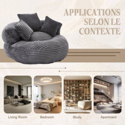 Abrihome Large Corduroy Bean Bag Chair For Adults And Kids With 3 Pillows And Armrest, Soft Lounge Seat, Dark Grey - thumbnail 5