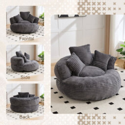 Abrihome Large Corduroy Bean Bag Chair For Adults And Kids With 3 Pillows And Armrest, Soft Lounge Seat, Dark Grey - thumbnail 6