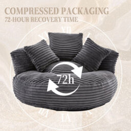 Abrihome Large Corduroy Bean Bag Chair For Adults And Kids With 3 Pillows And Armrest, Soft Lounge Seat, Dark Grey - thumbnail 4