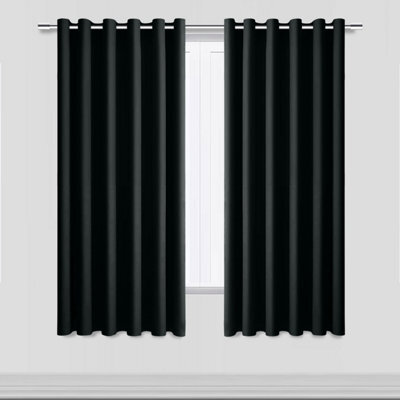 Bedlooms Black Thermal Insulated Blackout Window Eyelet Curtain (Pair) 66 X 54 Inches With Tie Backs Two - image 1