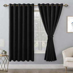Bedlooms Black Thermal Insulated Blackout Window Eyelet Curtain (Pair) 66 X 54 Inches With Tie Backs Two - thumbnail 2