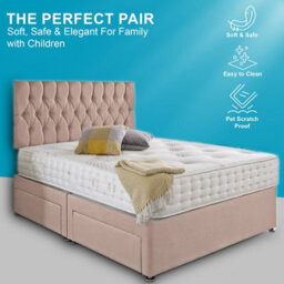 Dining Tables Beirut Matching Headboard Divan Set, 2 Drawer On Same Side With Sprung 1500 Comfort Mattress- Plush Pink Pale - Double - thumbnail 2