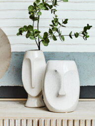 Orsina Handcrafted Stoneware Face Small Vase, Modern Free Standing Vase, Contemporary Flower Vase, Stoneware Vase - thumbnail 2