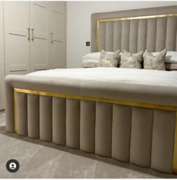 Stratus Interiors Sultan Gold Border Bed Luxurious Velvet Frame With Gold Detailing - Single - Metal Gaslift - Single - thumbnail 2