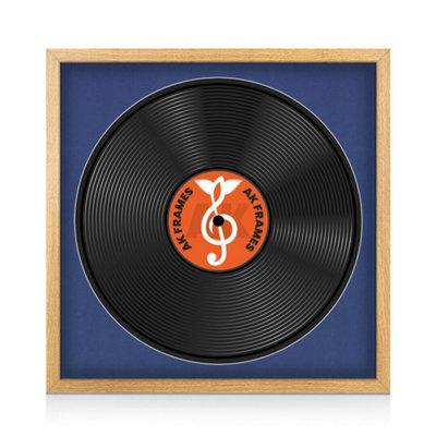 "16X16"" Oak Sleek Vinyl Record Frame With Blue Mount For 12 Inch Lp Disc - Ak Frames" - image 1
