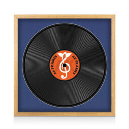 "16X16"" Oak Sleek Vinyl Record Frame With Blue Mount For 12 Inch Lp Disc - Ak Frames" - thumbnail 1