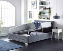 Aspire Side Opening Ottoman Storage Bed In Grey Plush Velvet, Single - thumbnail 2