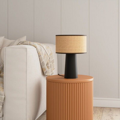 GoodHome Tolland Cylinder Matt Natural & Black Table Lamp - image 1