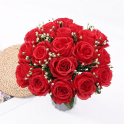 Artificial Rose Bouquet, 18 Red Silk Flowers, Wedding & Home Decor, 36Cm Tall - thumbnail 1