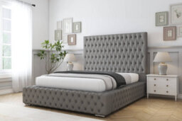 "Sloomy Ambassador Pewter Dumfries Bed Frame With 50""  Upholstered Headboard 4'6 Double" - thumbnail 2