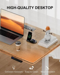 Precision Synergie Electric Standing Desk, 140X60Cm Height Adjustable Desks With Usb Charging Port, White Frame Maple Desktop - thumbnail 5