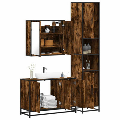 Berkfield 3 Piece Bathroom Furniture Set Smoked Oak Engineered Wood - image 1
