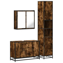 Berkfield 3 Piece Bathroom Furniture Set Smoked Oak Engineered Wood - thumbnail 2