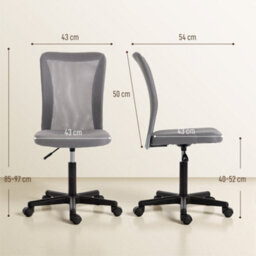 Vinsetto Armless Office Chair, Swivel Desk Chair W/ Adjustable Height Grey - thumbnail 3
