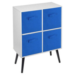 Urbn-Living Urbnliving 61Cm Height 4 Cube White Wooden Bookcase With Beech Legs Shelf Storage Dark Blue Drawers