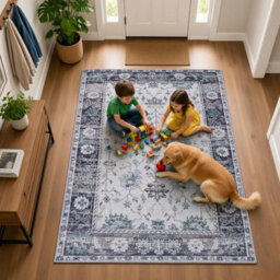 Vintage Oriental Area Rug 120X170 Cm Washable Non Slip Soft Short Pile Carpet For Living Room Bedroom Kitchen - thumbnail 3