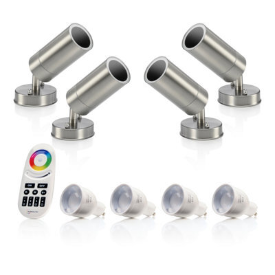Auraglow Stainless Steel Outdoor Gu10 Wall Spotlight - Rf Colour Changing - 4 Pack - image 1