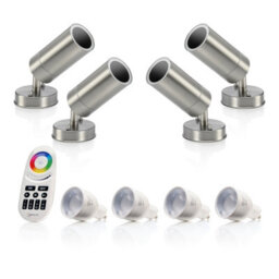 Auraglow Stainless Steel Outdoor Gu10 Wall Spotlight - Rf Colour Changing - 4 Pack