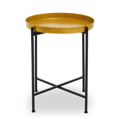 Orsina Sleek Small Brass And Black Finish Side Table, Round Top Small Lounge Table, Contemporary Bed Side Table - image 1