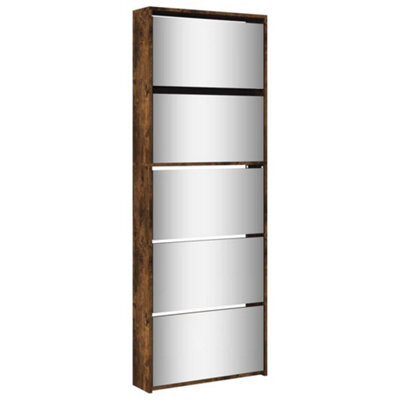 Berkfield Modern Shoe Cabinet With Mirror 5-Layer Smoked Oak 63X17X169.5 Cm