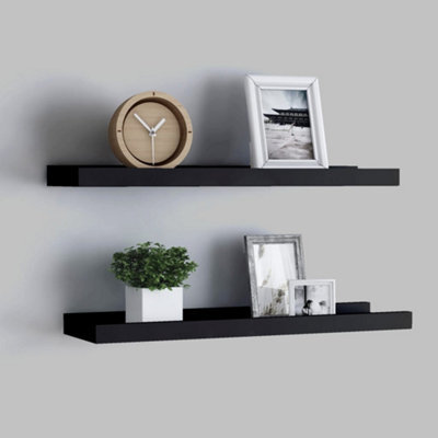 Berkfield Picture Frame Ledge Shelves 2 Pcs Black 60X9X3 Cm Mdf - image 1