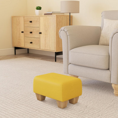 Sunflower Yellow Natural Wood Chunky Legs Faux Leather Small Footstool Handmade Uk By Footstools Direct - image 1