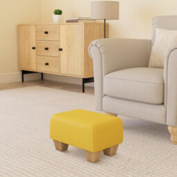 Sunflower Yellow Natural Wood Chunky Legs Faux Leather Small Footstool  Handmade Uk By Footstools Direct