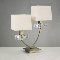 Luminosa Lighting Luminosa Akira Table Lamp 2 Light E14, Antique Brass With Cream Shades - thumbnail 2