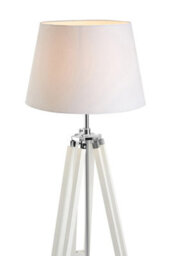 Orsina White Tripod Floor Lamp, Height Adjustable Natural Wood Legs, Chrome Accents With Soft Fabric Shade - thumbnail 2