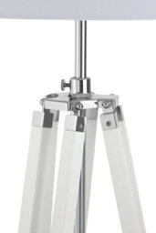Orsina White Tripod Floor Lamp, Height Adjustable Natural Wood Legs, Chrome Accents With Soft Fabric Shade - thumbnail 3