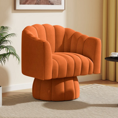 Seynar Orange Velvet Swivel Barrel Chair With Round Arms And Wide Upholstered Seat - image 1