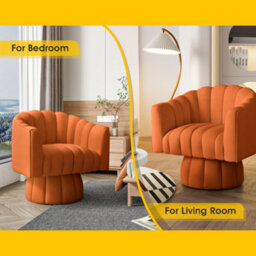 Seynar Orange Velvet Swivel Barrel Chair With Round Arms And Wide Upholstered Seat - thumbnail 3