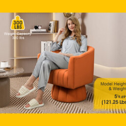 Seynar Orange Velvet Swivel Barrel Chair With Round Arms And Wide Upholstered Seat - thumbnail 2