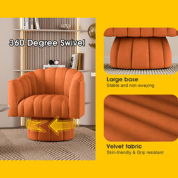 Seynar Orange Velvet Swivel Barrel Chair With Round Arms And Wide Upholstered Seat - thumbnail 5