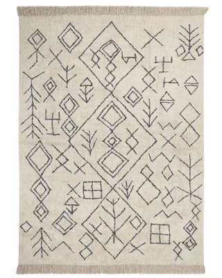 Beliani Beige Geometric Boho Area Rug 160 X 230 Cm Cotton-Polyester With Tassels - image 1