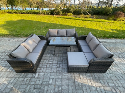 Fimous 10 Seater Wicker Rattan Garden Furniture Set With Dining Table Big Footstool Patio Outdoor Lounge Sofa Set - image 1