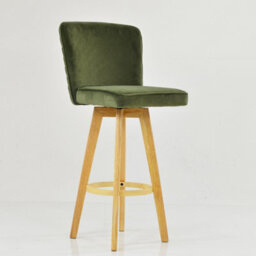 Lakeland Furniture Boden Olive Green Velvet Wooden Fixed Leg Bar Stool - thumbnail 4